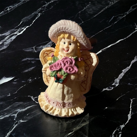Vtg Home Interiors Angel in Hat Holding Rose June Birth Flower Resin Figurine 5” - Picture 1 of 8